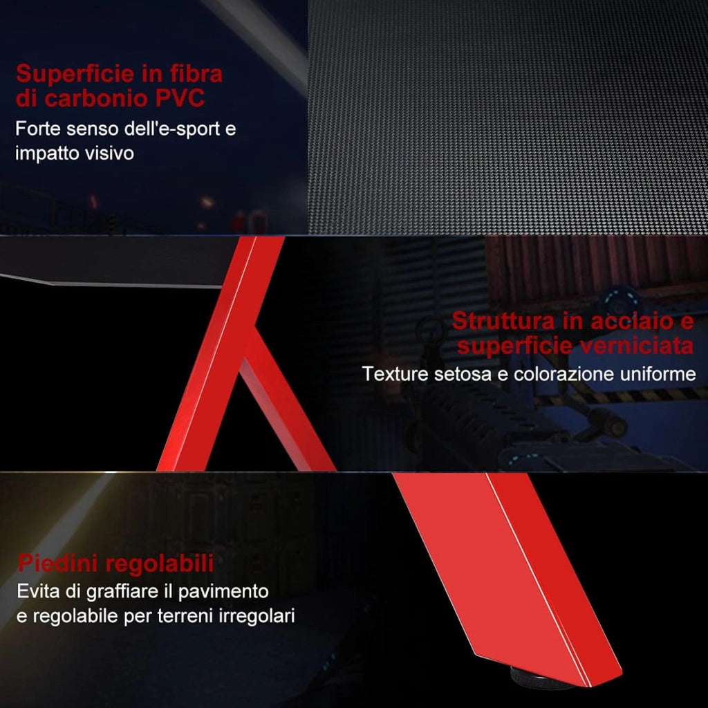 Scrivania da Gaming, Scrivania per Computer con Porta Bicchiere, Tavolo da Gaming con Superficie in Fibra di Carbonio, Capacità di Carico 100 kg, Nero