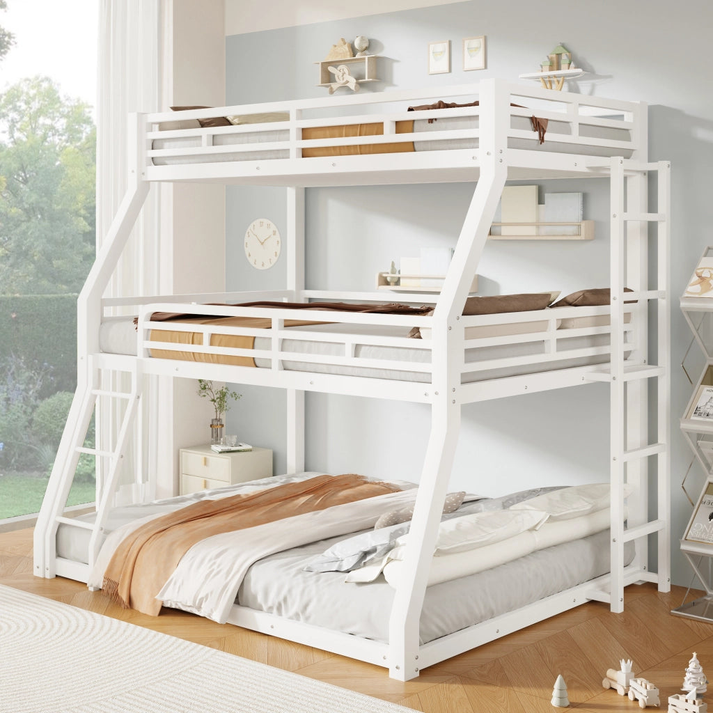 Letto a castello 90×200 cm e 120×200 cm e 140×200 cm con scala e sponde; senza materasso; metallo; bianco