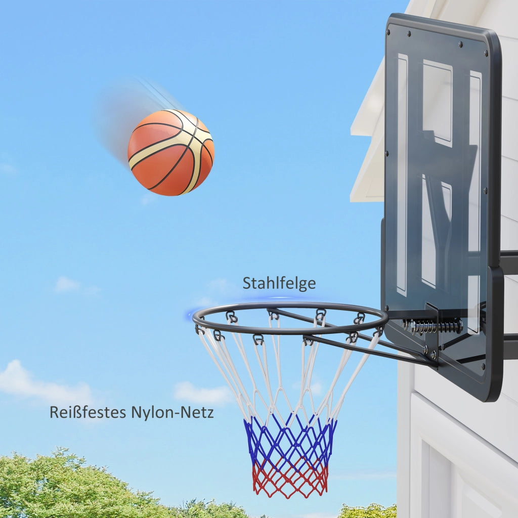Canestro da Basket da Parete 110x75 cm con Tabellone e Molla Resistente per Interno ed Esterno Nero