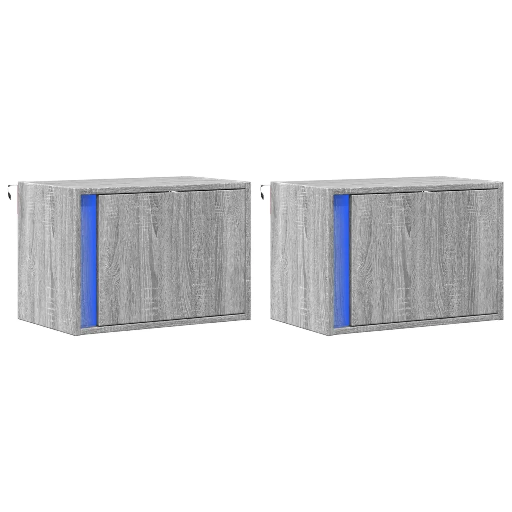 Comodini a Parete con luci LED 2 pz Grigio Sonoma 852100