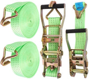 2 set cinture di accoppiamento, 5 cm x 10 m, 4.989,5 kg di resistenza alla rottura, cintura di accoppiamento pesante, cinghie di accoppiamento con maniglia e J di metallo per camion, auto, motocicletta, verde