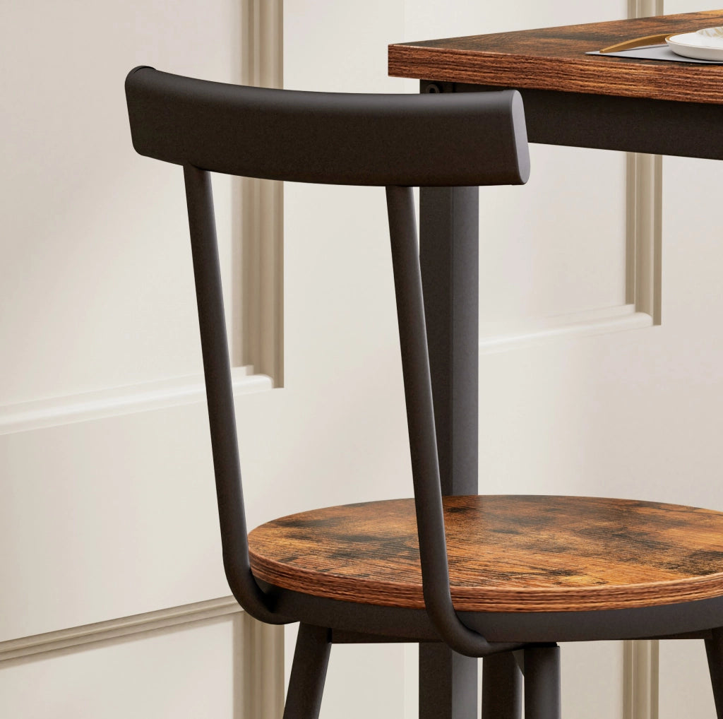 Set bar 60x60x92 cm salvaspazio con schienale; in acciaio e truciolato marrone rustico e nero