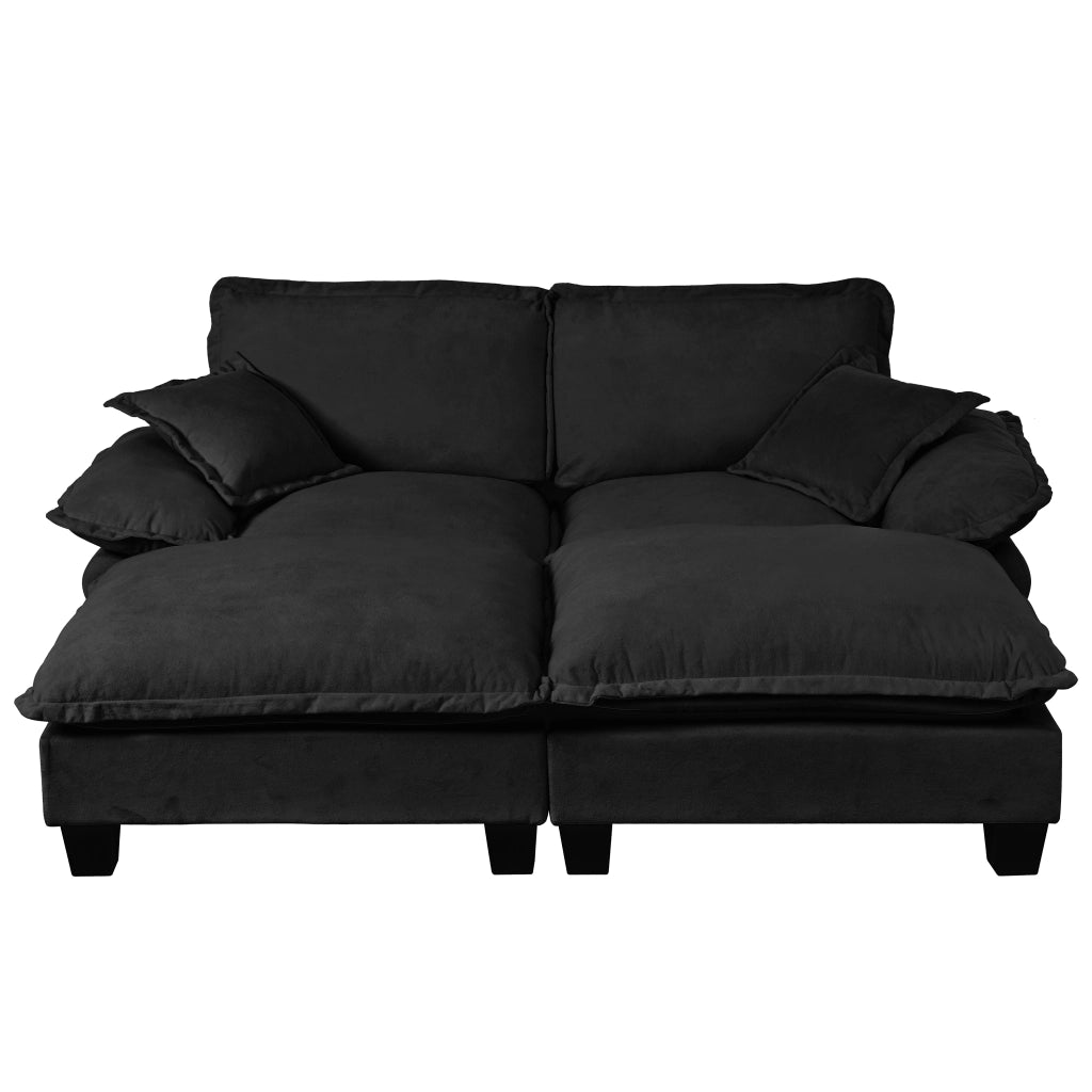 Divano modulare angolare con 2 ottomane mobili e 2 cuscini; schiuma ad alta densita; in chenille nero 194×151×90 cm