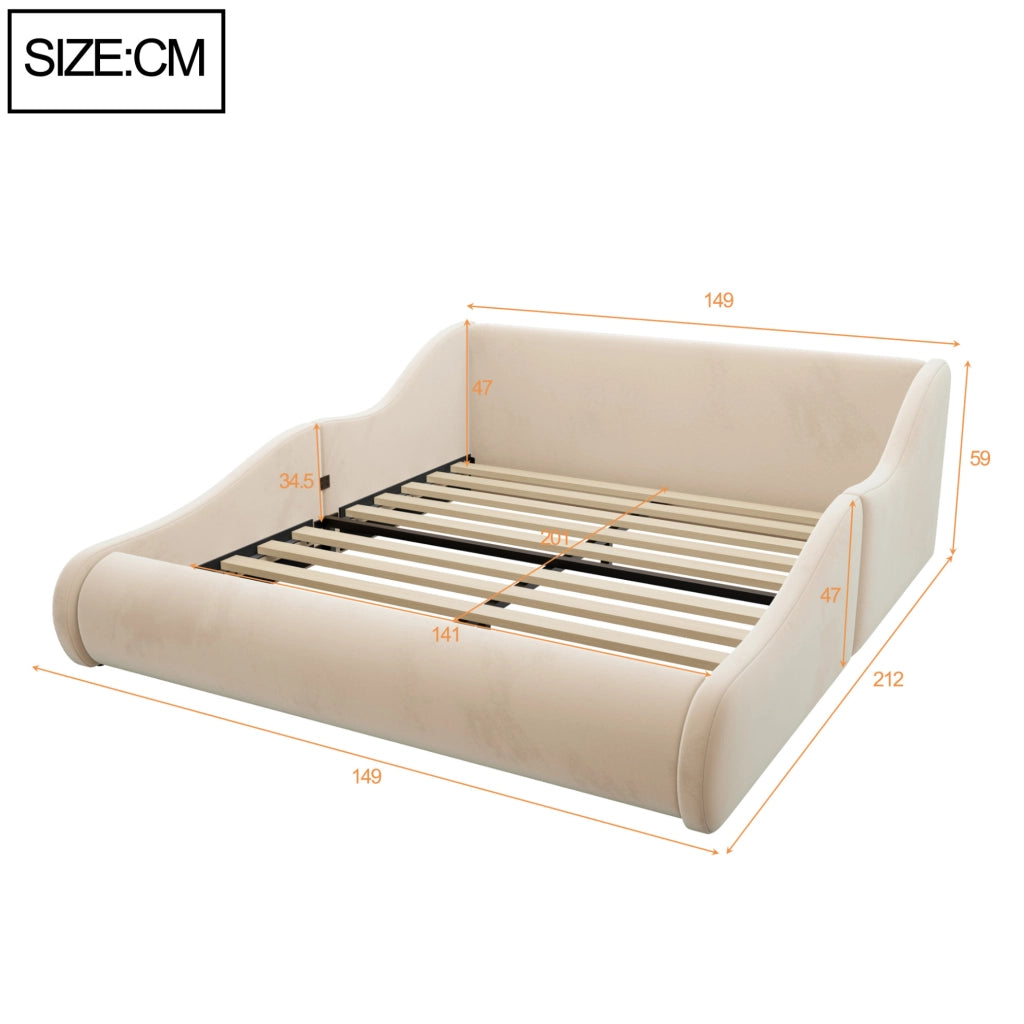 Letto per bambini imbottito 140x200 cm con testiera alta e sponde; beige