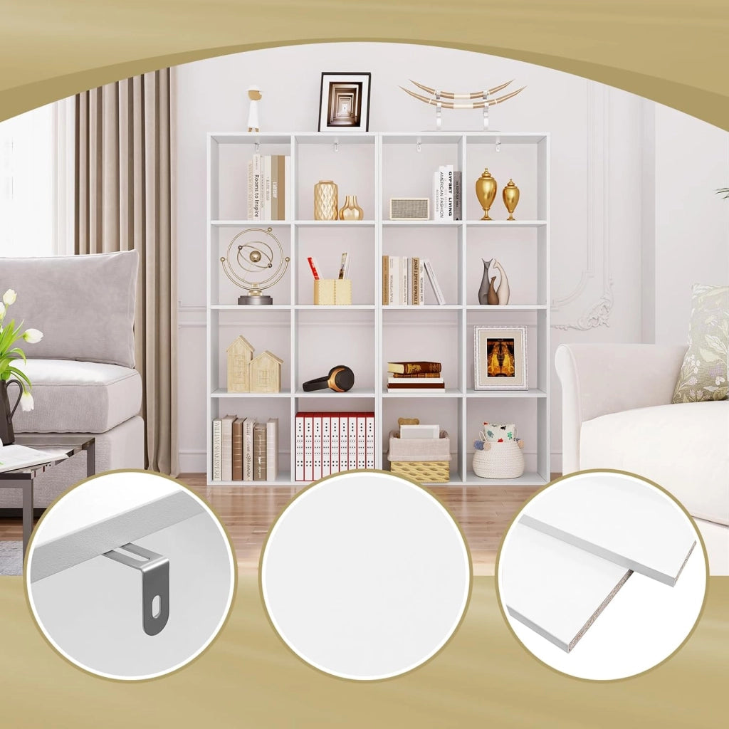 Scaffale da Soggiorno a 4 Ripiani, Libreria in Legno Salvaspazio con 8 Cubi Portaoggetti, Mobile Multiuso Moderno Bianco, per Studio, Camera da Letto, Cucina, Ufficio, 71x29x140.5cm