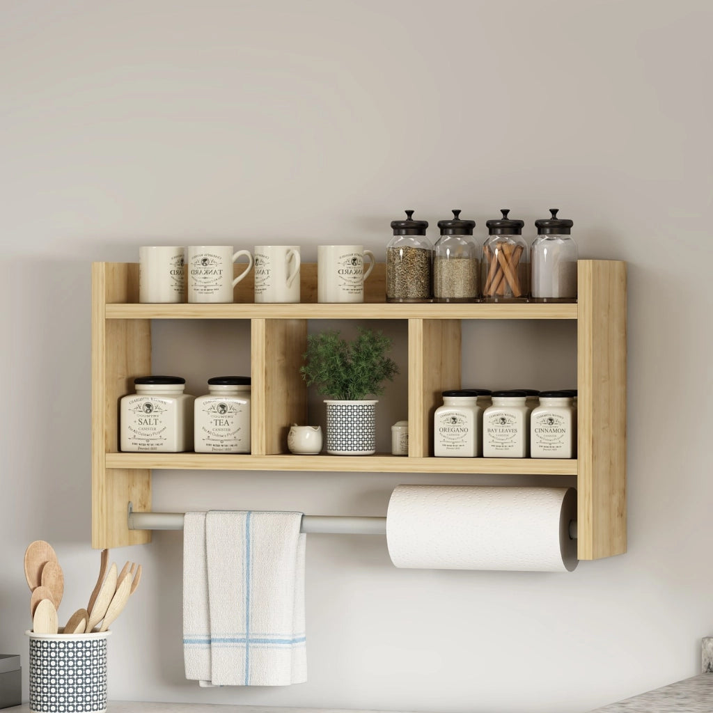Mensola da parete in legno "Asya" - 63 x 14 x 35 cm - Beige