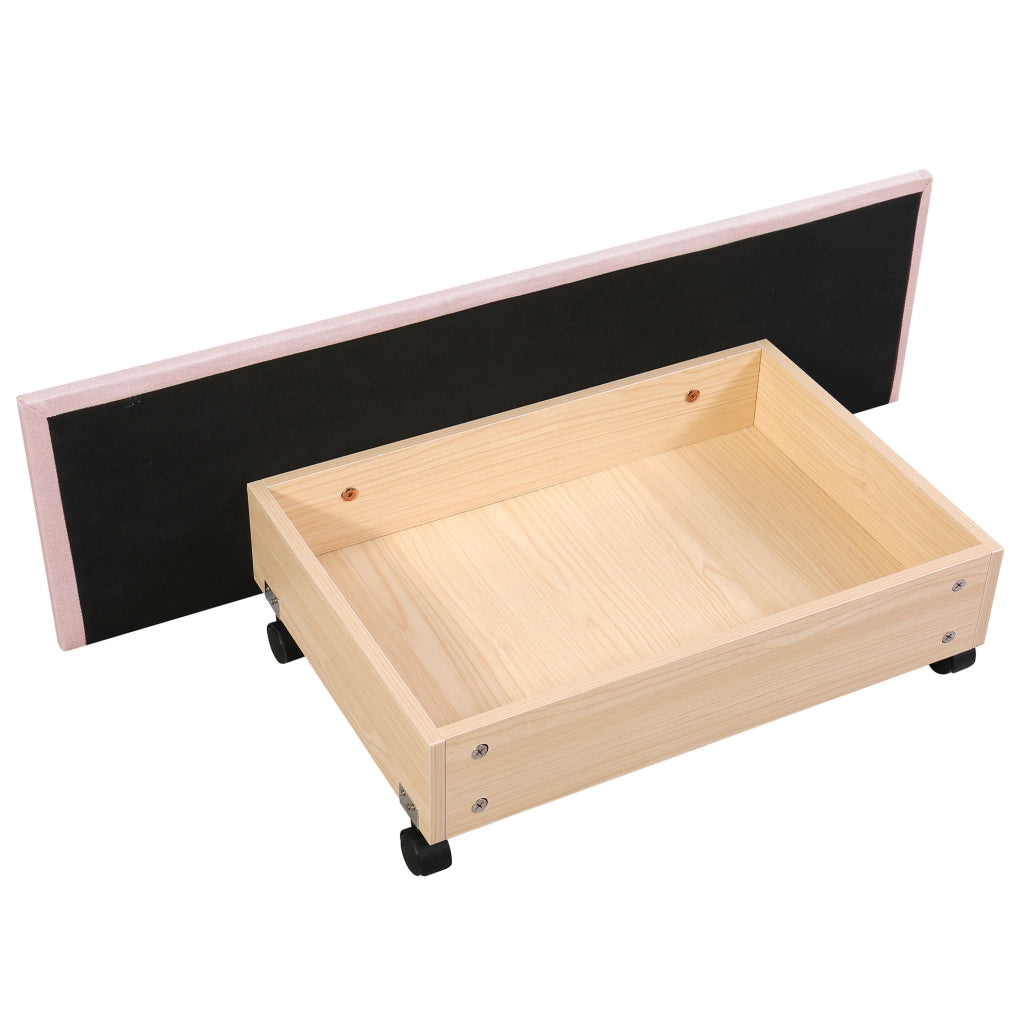 Letto singolo imbottito 90x200 cm con LED e 2 cassetti rosa