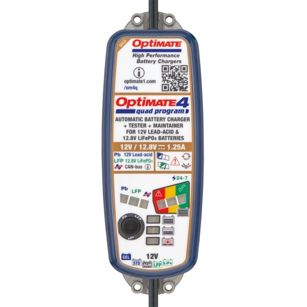 CARICABATTERIE OPTIMATE 4 QUAD PROGRAM PREMIUM EDITION PER BATTERIE DA 12V/ 12.8V 1.25A