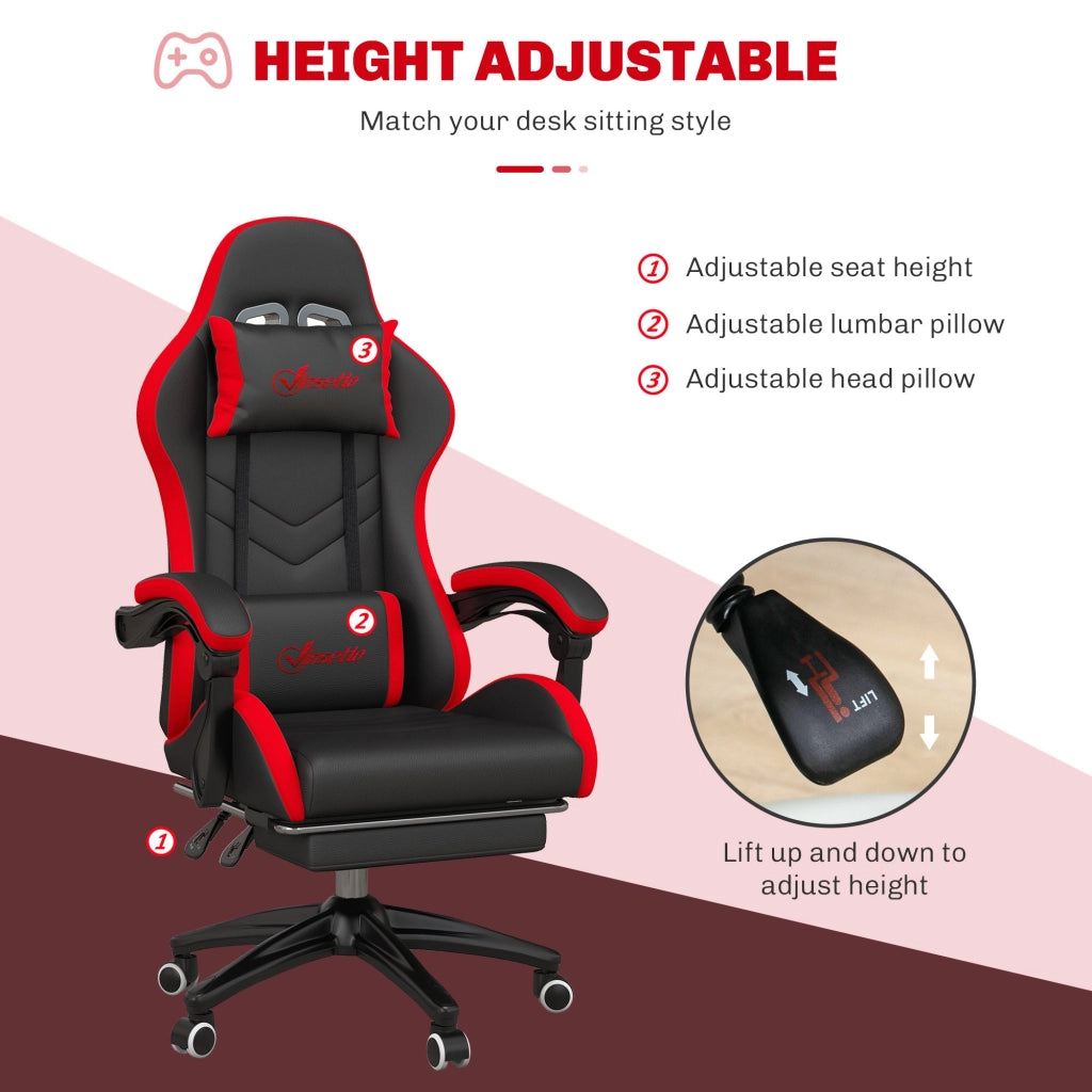 Sedia da Gaming Altezza Regolabile e Schienale Reclinabile 65x65x121-129 cm Nero e Rosso