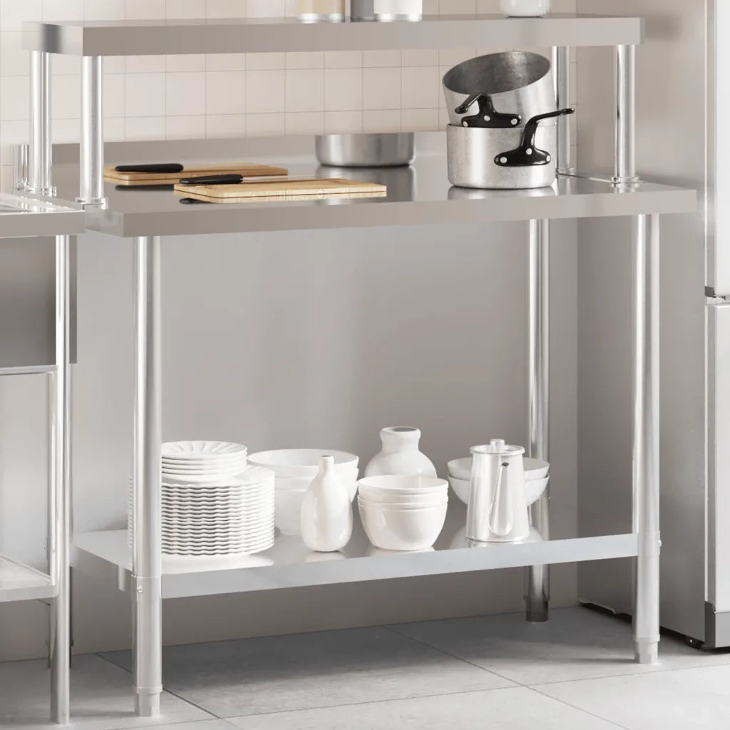 Tavolo Lavoro Cucina con Ripiano 110x55x120 cm Acciaio Inox CFW2763126