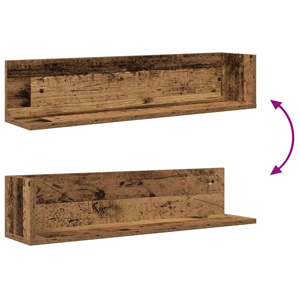 Mensole da Parete 2pz Legno Vecchio 75x16,5x16,5 cm Truciolato