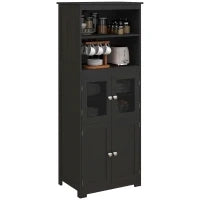 Credenza Buffet da Cucina, Mobile da Archiviazione Multi-Ripostiglio, 60L x 30P x 162H cm, Nero