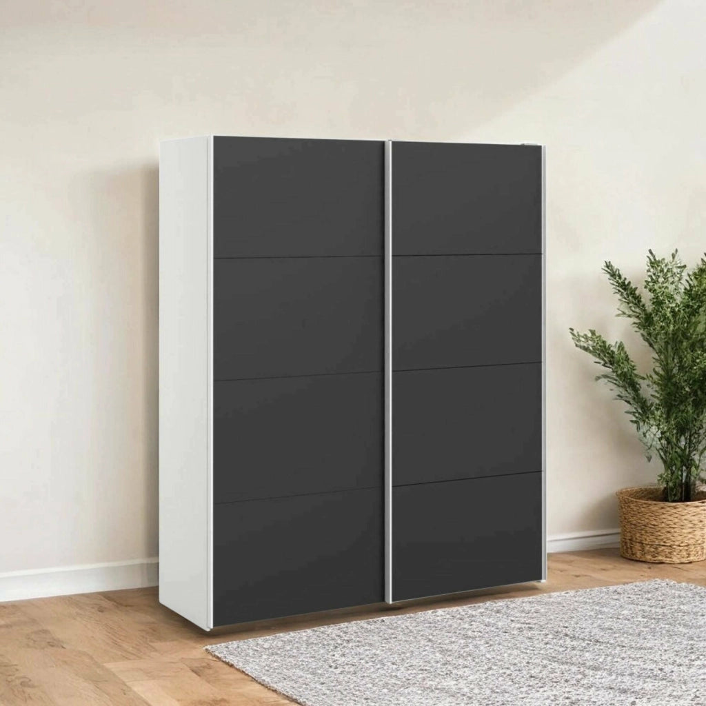 Guardaroba 2 ante Paeng, Mobile camera da letto, Cabina armadio portabiti, Armadio appendiabiti, 182x61 h220 cm, Bianco e Nero