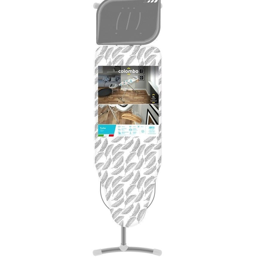 Colombo Asse stiro TURBO 120x44 regolabile in 6 posizioni di altezza, poggiaferro portacaldaia con inserti in silicone, portagrucce, griglia portabiancheria rinforzata