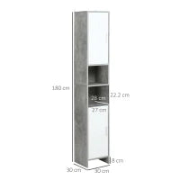 kleankin Colonna Bagno con 2 Armadietti e 2 Vani Aperti in Legno Effetto Cemento, 30x30x180cm