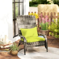Sedia da Giardino Adironrack con Braccioli e Cuscini, Sedia in Rattan e Acciaio per Interni ed Esterni, 64x80x90 cm, Verde