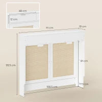Copritermosifoni con ante in rattan, 2 scomparti, design bohémien. Bianco