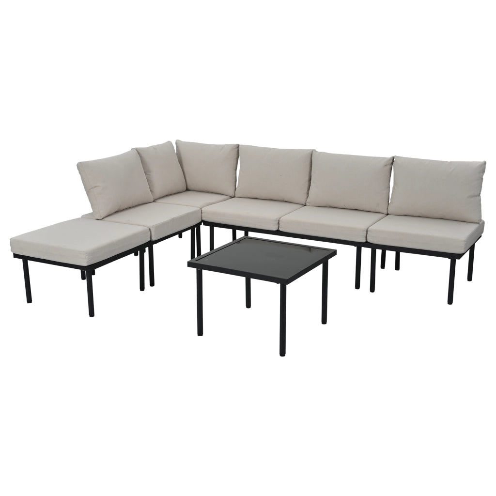 Set Lounge da Giardino 6 Pezzi con Cuscini ¨C MINIMAL ¨C Beige, Fune, Piano in Vetro