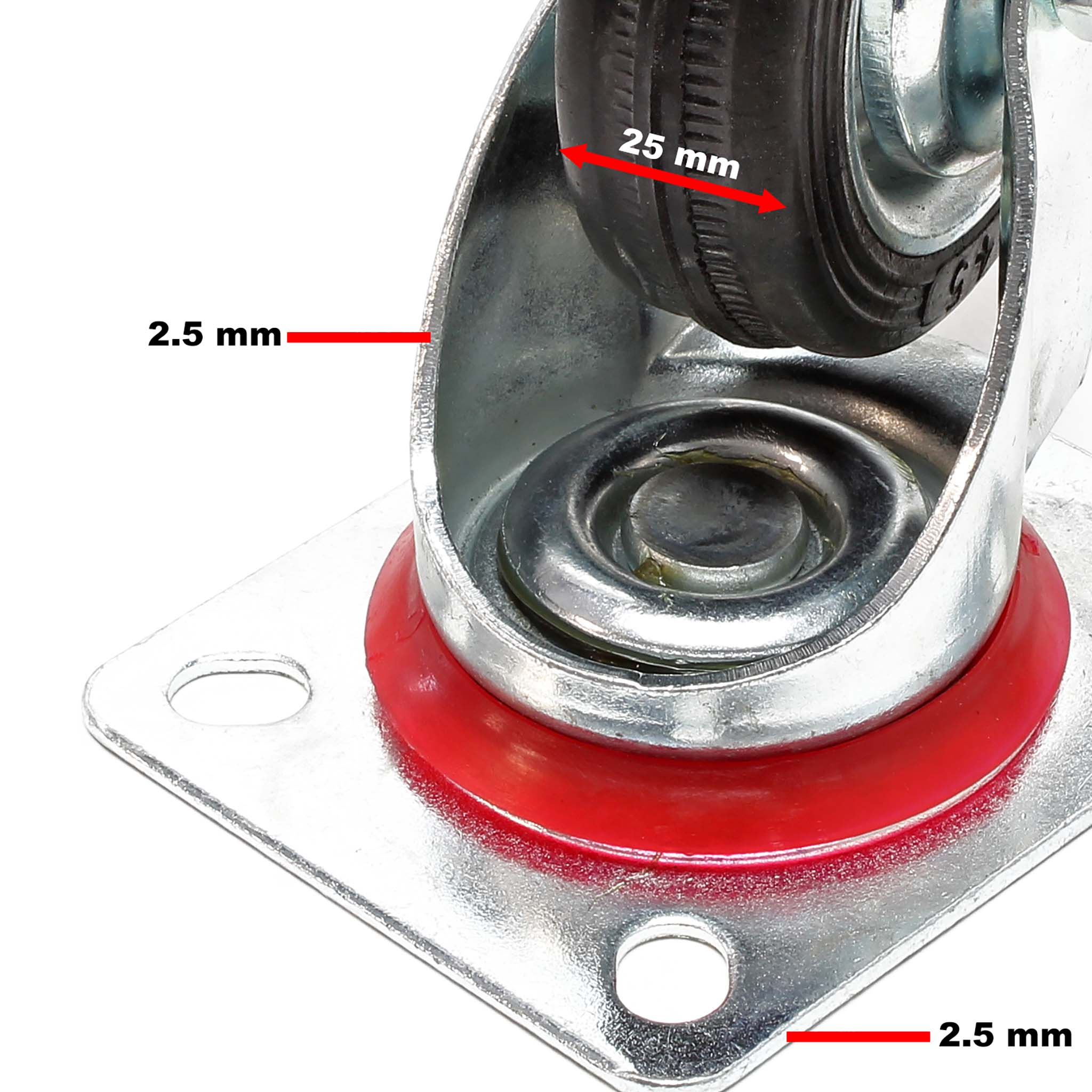 Set 4 ruote piroettanti, freno doppio blocco, Rotella 125mm max 100kg, metallo e gomma piena
