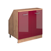 Mobile sottotetto Rion Rosso lucido/Rovere dorato 80 x 83.8 cm con 2 porte, carcassa 60 cm profondità Vicco