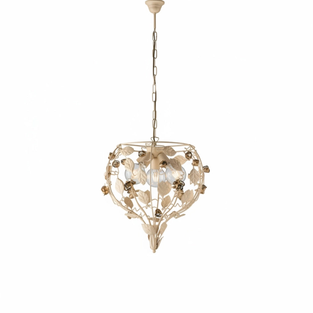 Lampadario Shabby Chic Bella Metallo Avorio Oro 3 Luci E27