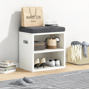 Panca Scarpiera da ingresso Industrial 44x30x40 cm con Cuscino Imbottito e Mensola Bianco Grigio