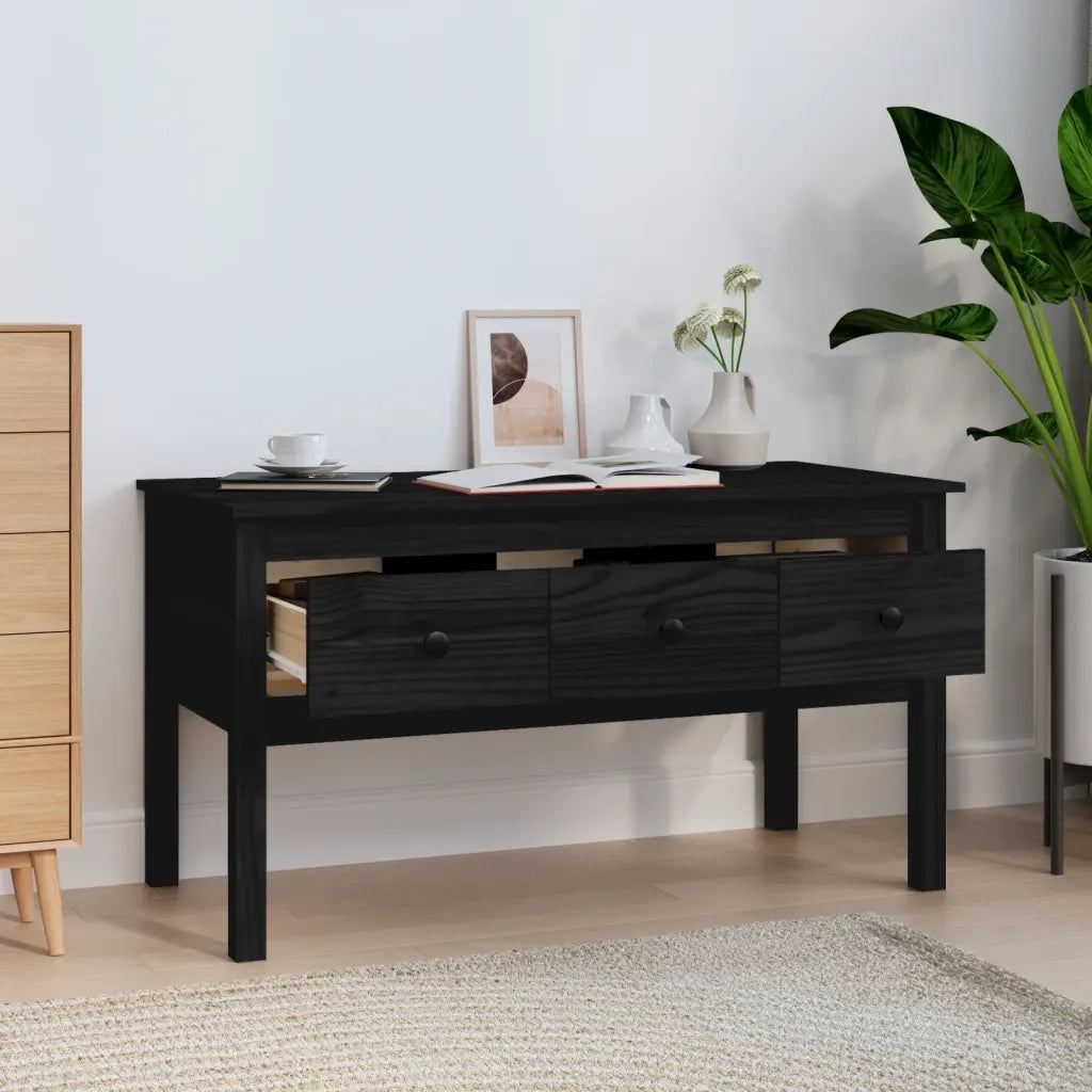 Tavolino da Salotto Nero 102x49x55 cm in Legno Massello di Pino 820945