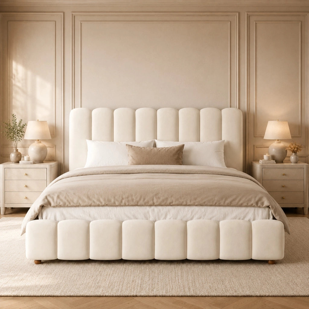 Letto matrimoniale contenitore in velluto beige 160 x 200 cm