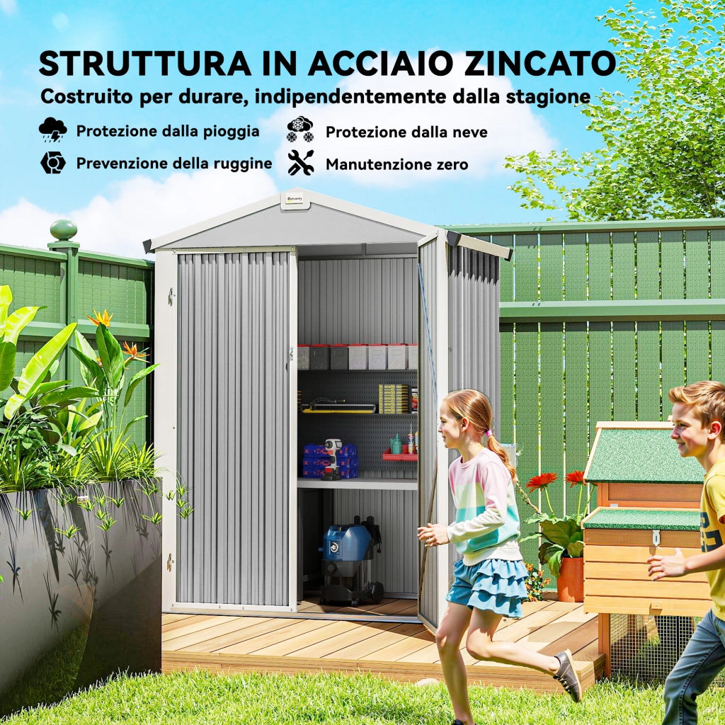 Casetta da Giardino in Acciaio ¨C Zephmum ¨C Grigio Argento 133x87x178 cm