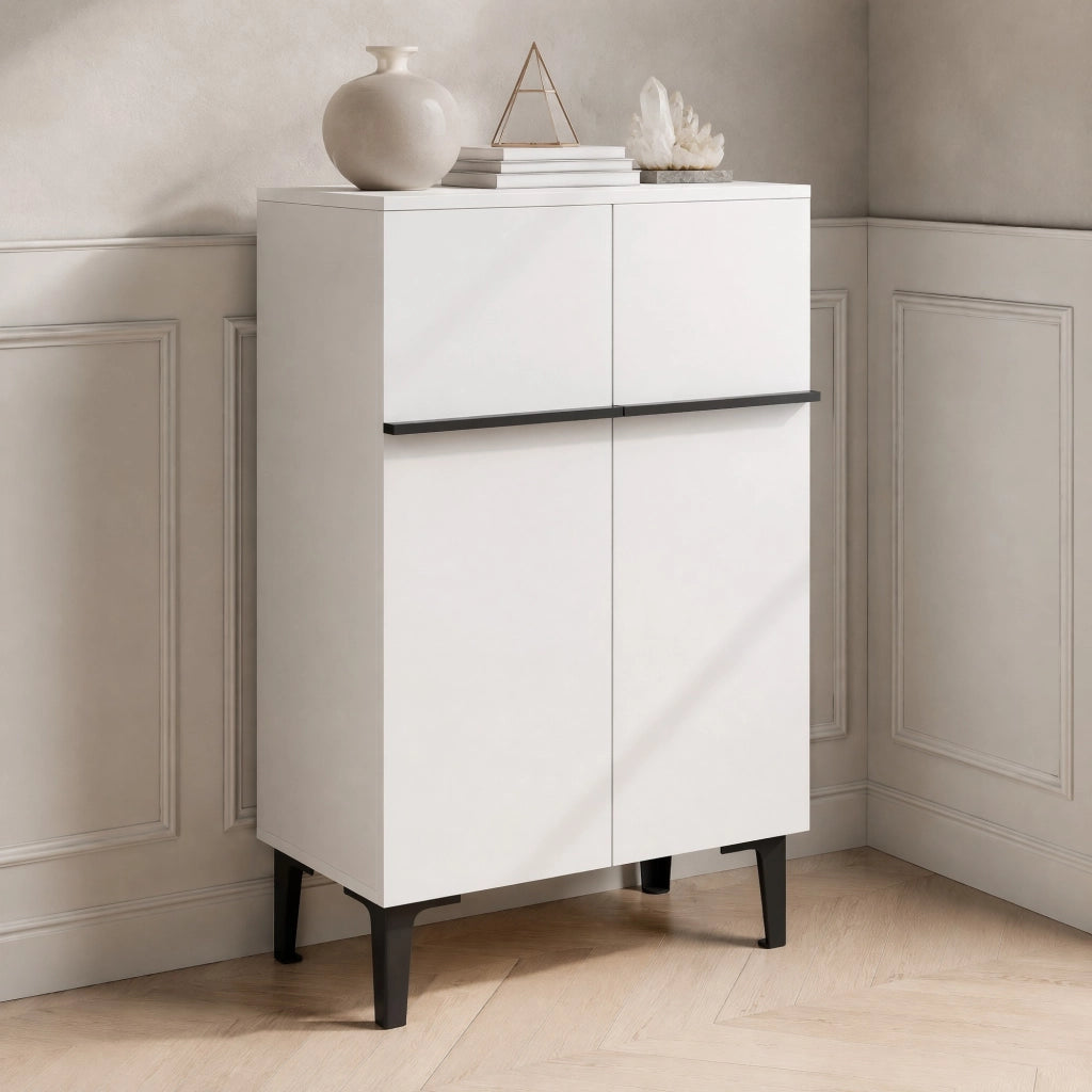 Scarpiera moderna con doppie ante e ripiani regolabili; 60 x 34;5 x 95 cm; bianca e nera