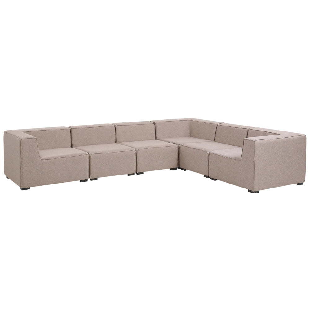 Set divano ad angolo per interni ed esterni Rivestimento in tessuto beige a 7 posti con salotto da giardino ottomana sinistro