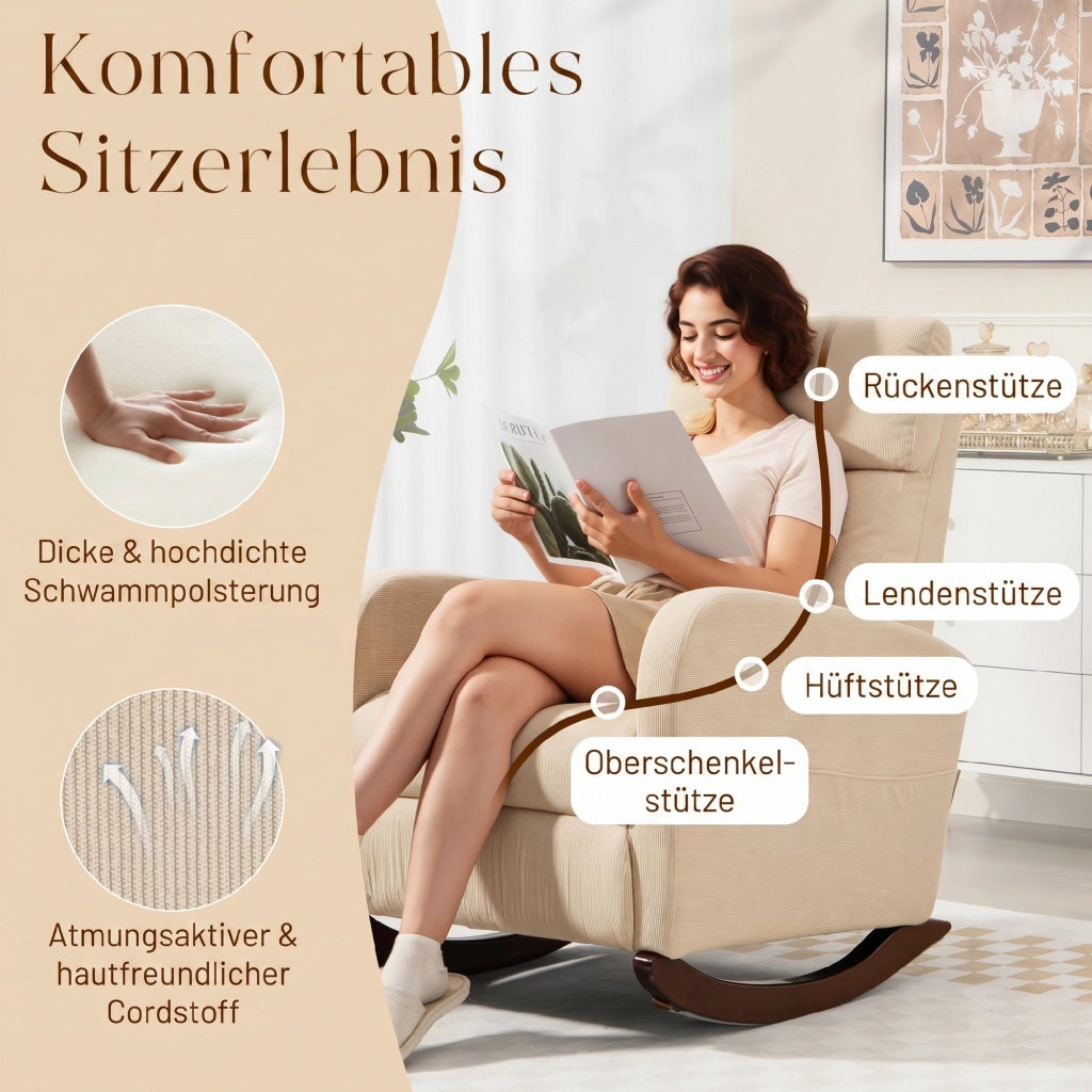 Poltrona dondolo imbottita ¨C zephmum ¨C Beige in tessuto cord