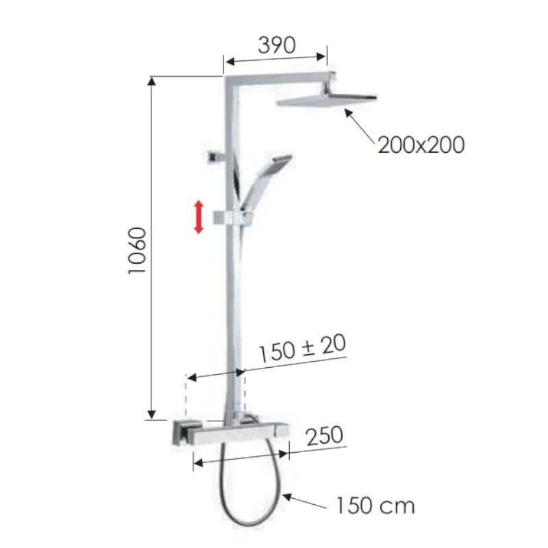 Set doccia in ottone cromato - serie qubika