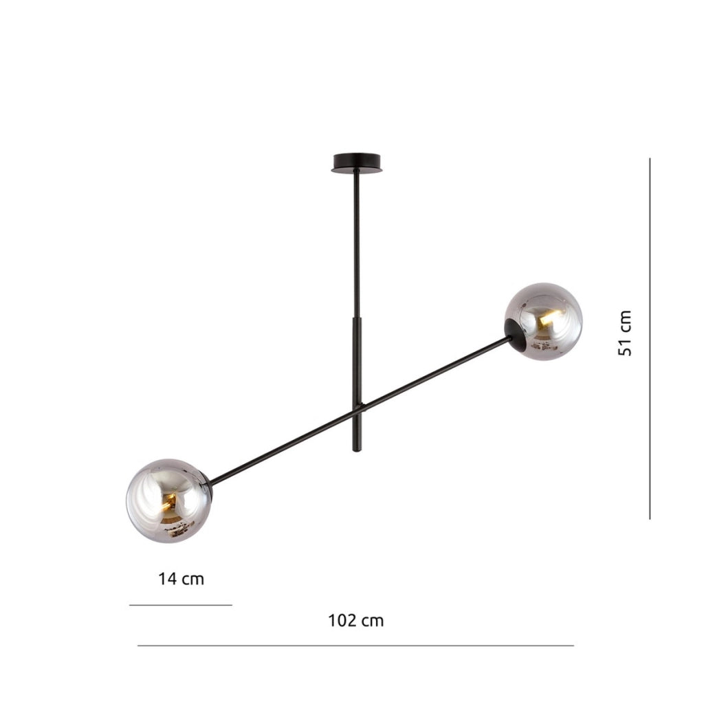 Lampada a sospensione Linear in acciaio nero e vetro grafite