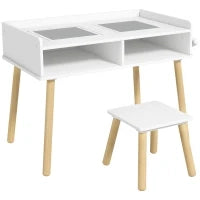 Set Tavolino per Bambini con Sgabello, Banchetto con Piano Reversibile e Rotolo di Carta, Bianco