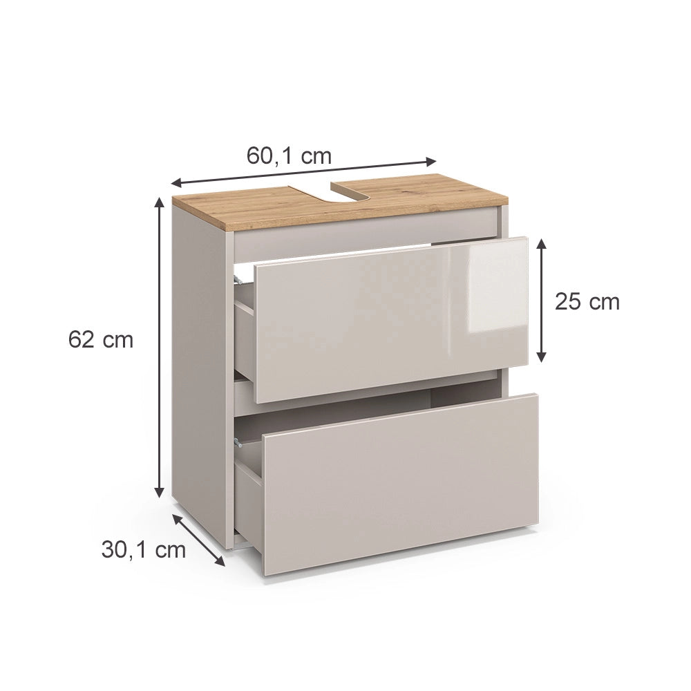 Vicco Mobile sottolavabo per bagno Cashmere/Artigianale 60.1 x 62 cm con 2 cassetti