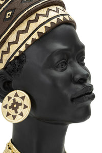 Statua Donna Masai con Turbante 21,5x45x27,5 cm in Poliresina Nero/Oro