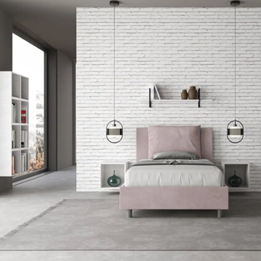 Letto una piazza e mezza con rete imbottito 120x210 microfibra glicine Antea