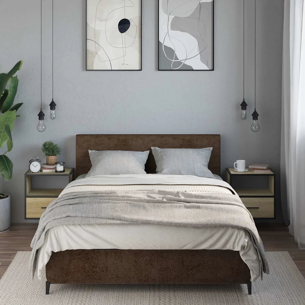 Set di 2 Comodini | Armadio da Notte | Mobiletto da notte a Muro Rovere Sonoma 40x31x39,5 cm