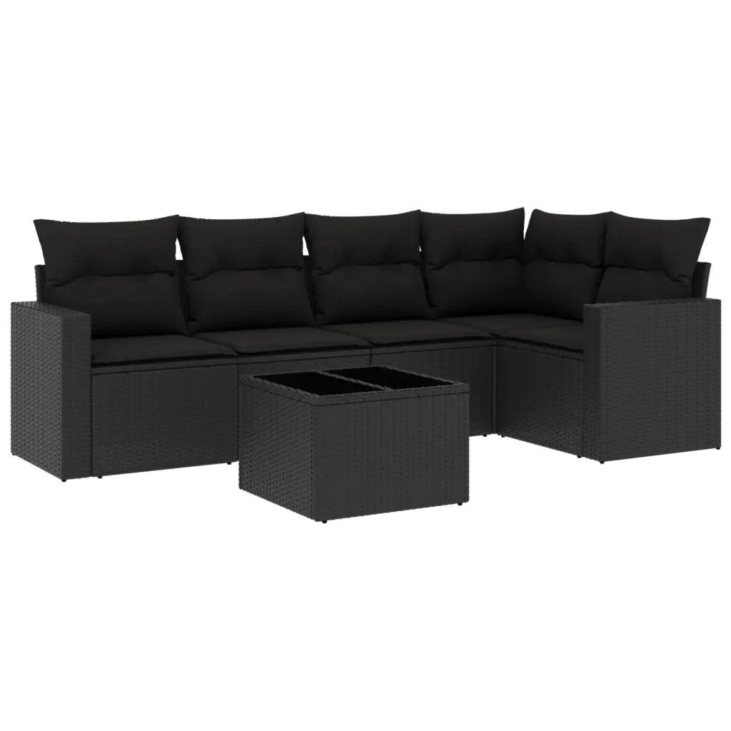 Set Divano da Giardino 6 pz con Cuscini Nero in Polyrattan 3218925