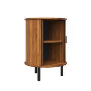 Mobile contenitore rotondo con 1 anta scorrevole e 1 ripiano - per soggiorno e camera da letto - in MDF e truciolare - 48x48x65 cm - noce