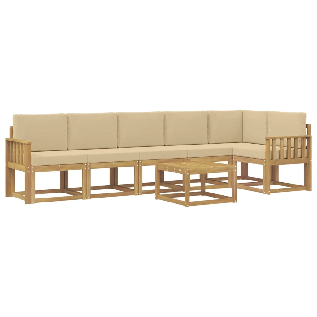 Set di divani da esterno 7 pcs Bianco e Beige Poliestere