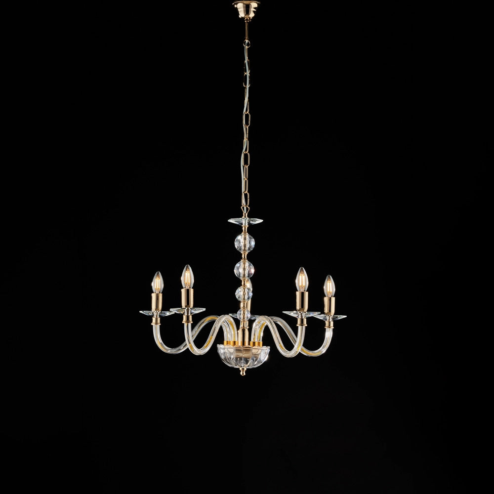 Lampadario oro vetro trasparente 5 luci Ø60 H.51
