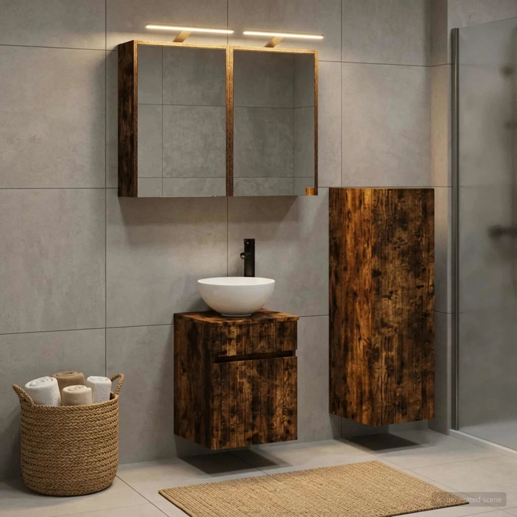 Set di mobili per il bagno 4 pz Rovere Fumo 3407467
