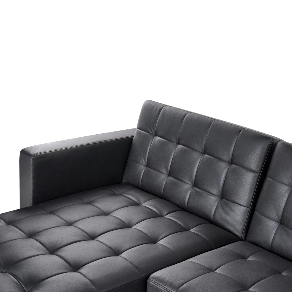 Divano letto ad angolo in ecopelle nera capitonnè moderna a forma di L Chaise longue modulare a 4 posti per versione destra