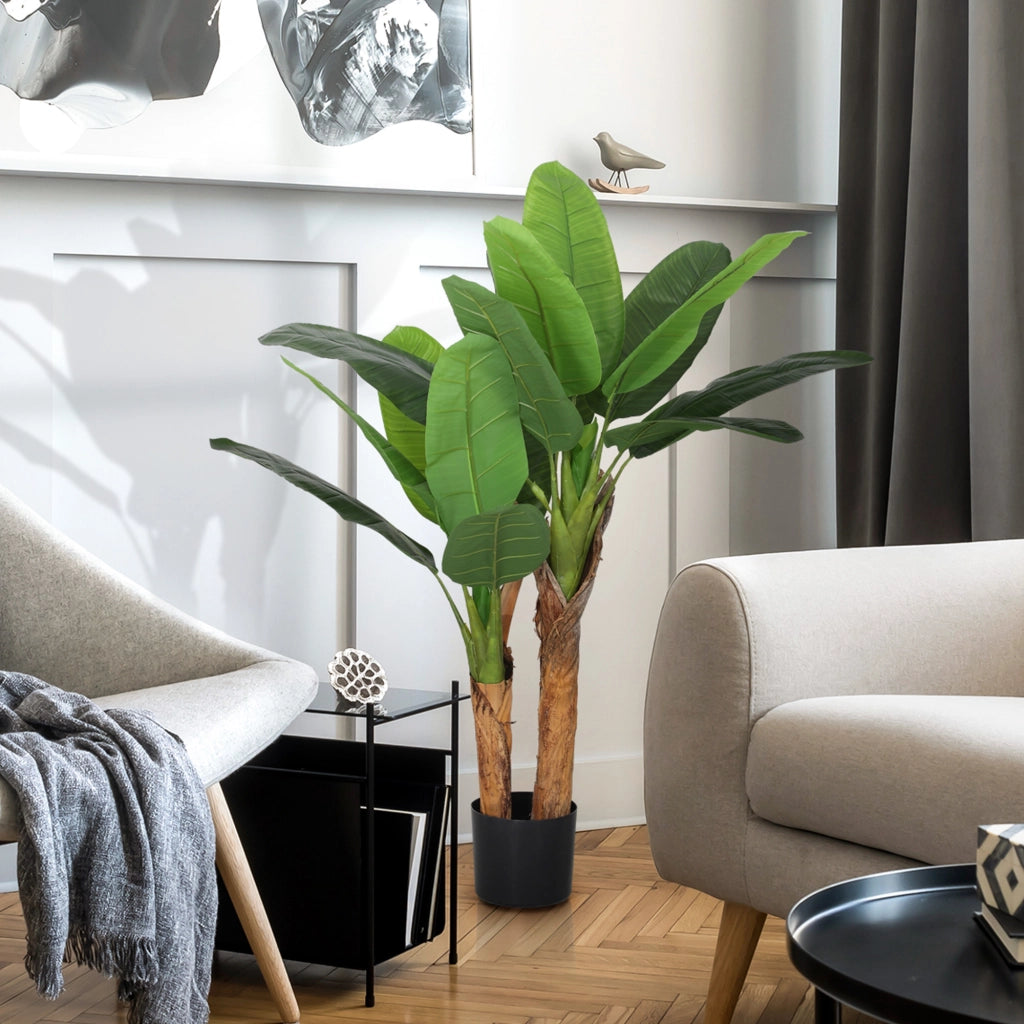 Pianta Artificiale di Banano Alta 120 cm con Vaso Incluso per Interni, Verde