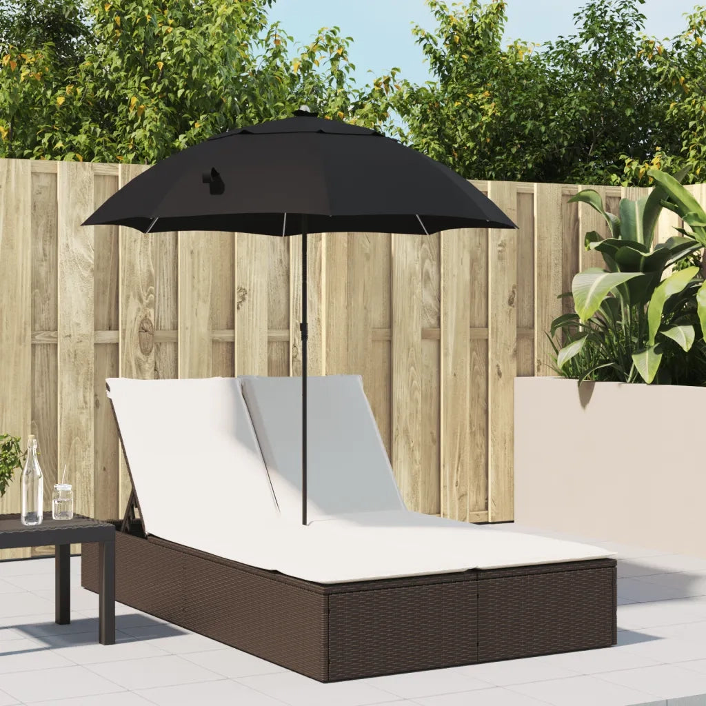 Lettino Prendisole Doppio Cuscini e Parasole Marrone Polyrattan 368082