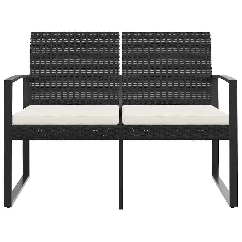 Panca da Giardino-Panca da esterno a 2 Posti con Cuscini in Rattan PP Nero