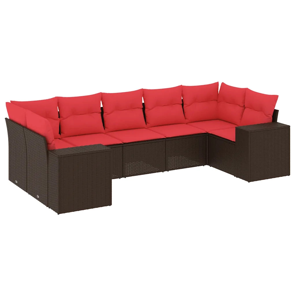 Set Divani da Giardino 7 pz con Cuscini Marrone in Polyrattan 3222993