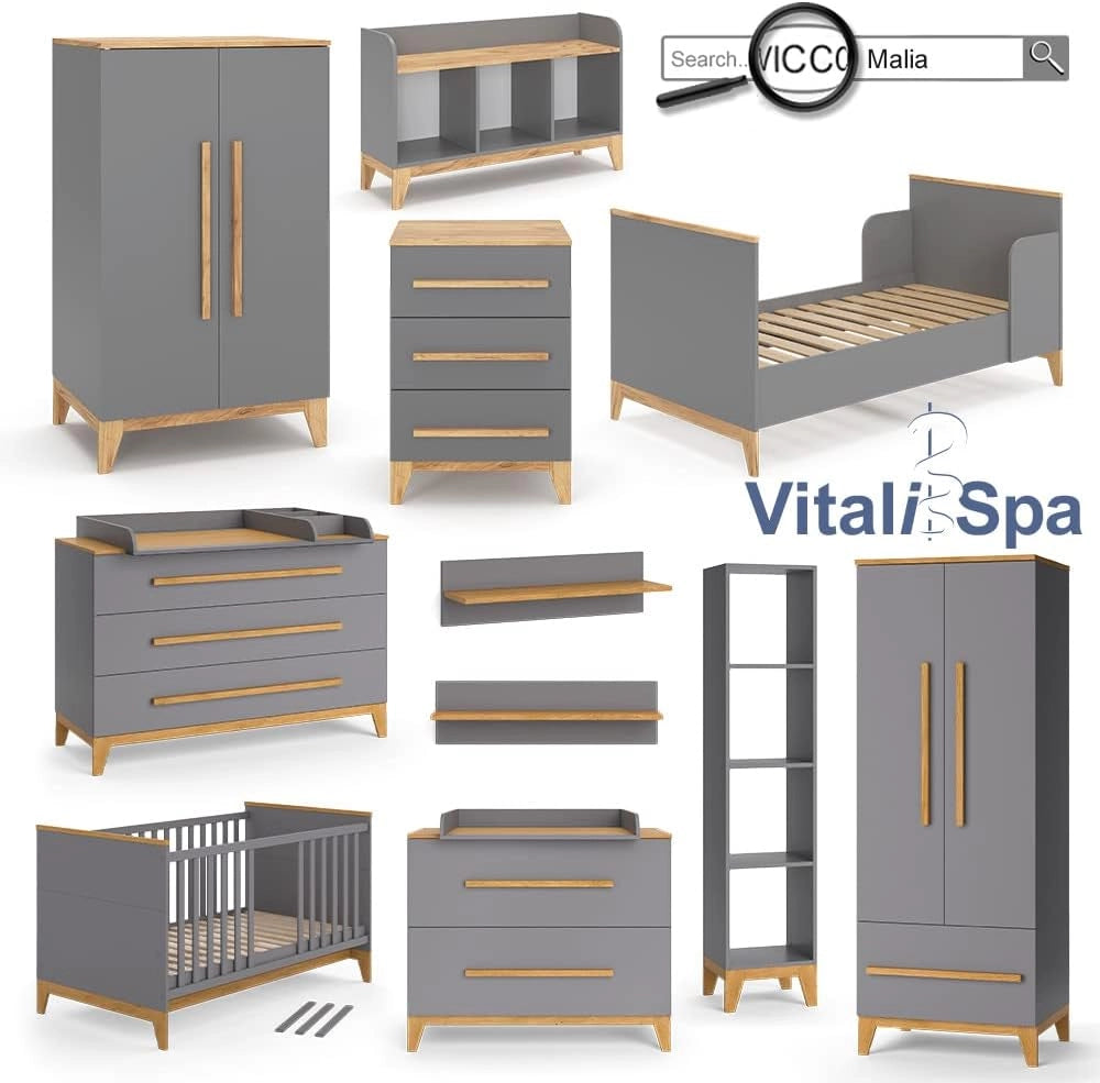 Libreria bambini Malia, Grigio, 35.2 x 159.5 cm